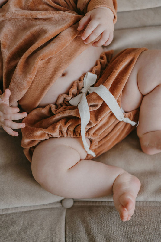 CAPUCINE, la culotte "velours doudou argile" (taille froncée)